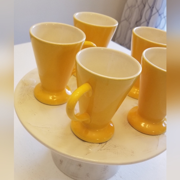 Set of 5 Made in Romania Yellow Glazed Mugs Coffee Tea Cups Conical Feet Retro - Picture 6 of 11